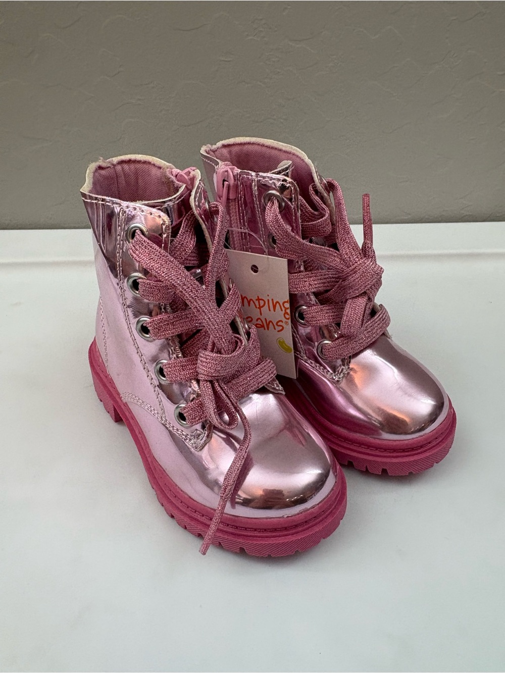 Jumping beans paisleigh pink metallic lace and zip up boots size 6 NEW